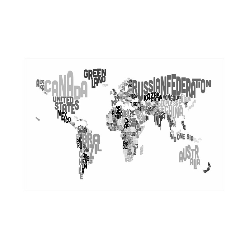 Text World Map V by Michael Tompsett - Wrapped Canvas Print, 101.6 cm H x 66.04 cm W x 3.175 cm D