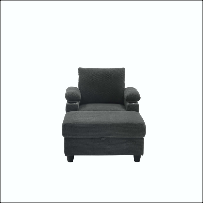 Fauteuil d'appoint convertible avec repose-pieds, porte-gobelets, ports USB et dossier inclinable, Tissu gris foncé