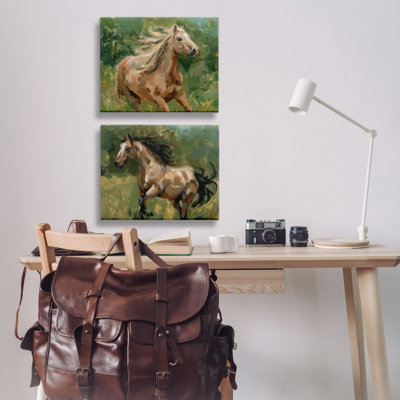 «Trotting Horse visages», ensemble de 2 toiles murales par Victoria Barnes
