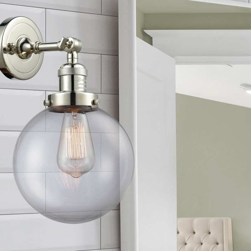Applique murale pour salle de bain 1 lumière Clementina, Ampoule incandescente rétro de 60 watts, Transparent, Nickel poli