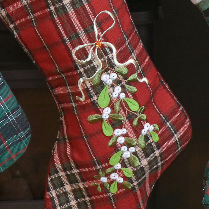 Tartan Mistletoe Embroidered Christmas Stocking
