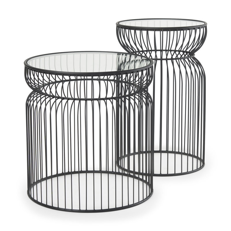Glass Top End Table Set, Black