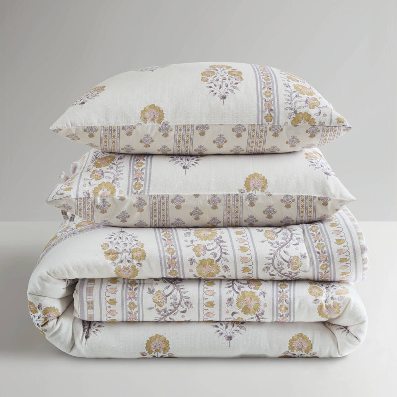 -Piece Full Queen Bedding Sets, Blush Gold Floral Comforter for Home