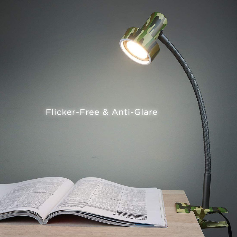 Ancier 16.5"  Dimmable LED Desk Lamp with Gooseneck (Black-Clip on), Camouflage