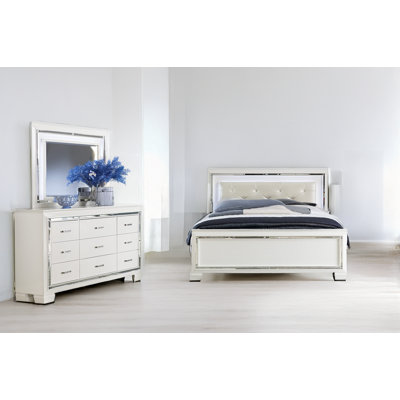 Ursula Silver Faux Leather Upholstered Tufted LED Panel Bedroom Set