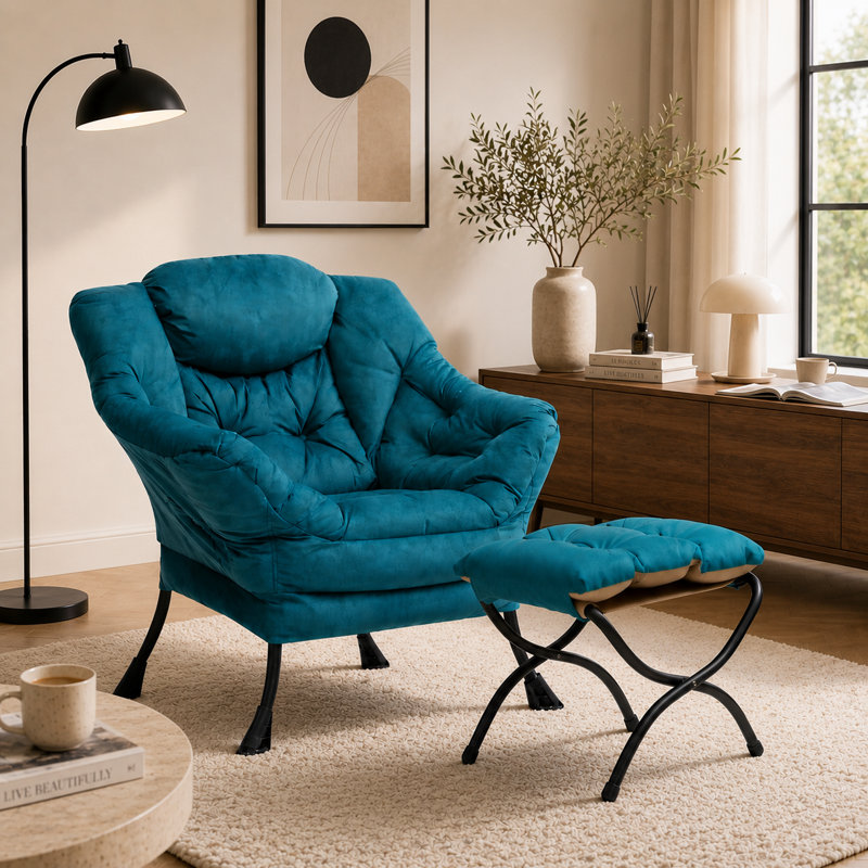 Armchair Accent Chair Lazy Chair with Footstool, Green