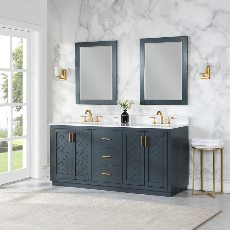 Ensemble de meuble-lavabo en bois massif Gazsi, Bleu classique