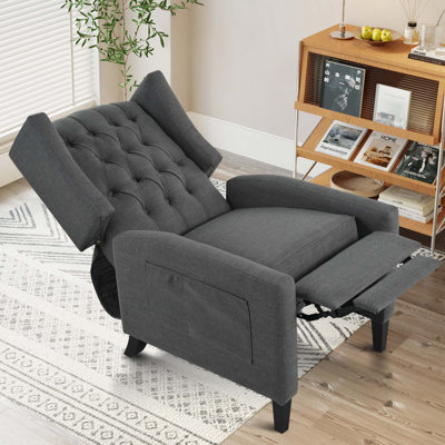 Fauteuil inclinable à dossier ajustable et à pression manuel moderne avec table d'appoint pliable et ports de charge USB pour le salon, la chambre à coucher, le dortoir et le bureau