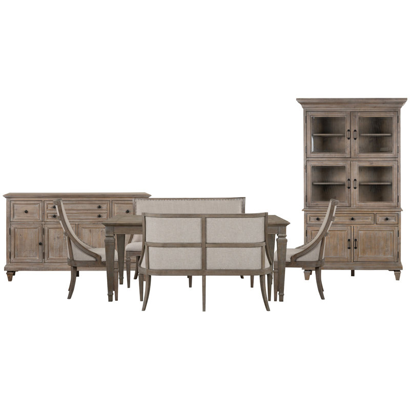 Extendable Rectangular Dining Table 2 Upholstered Benches And 2 Arm Chairs, 5 Pcs: Table, 2 Benches, 2 Chairs