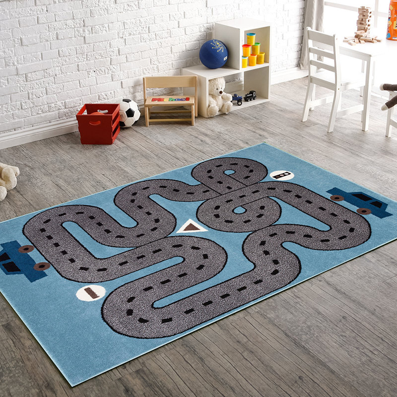 Bowie Playroom Geometric Rug, Rectangle  1'10" x 3', Gray/Blue