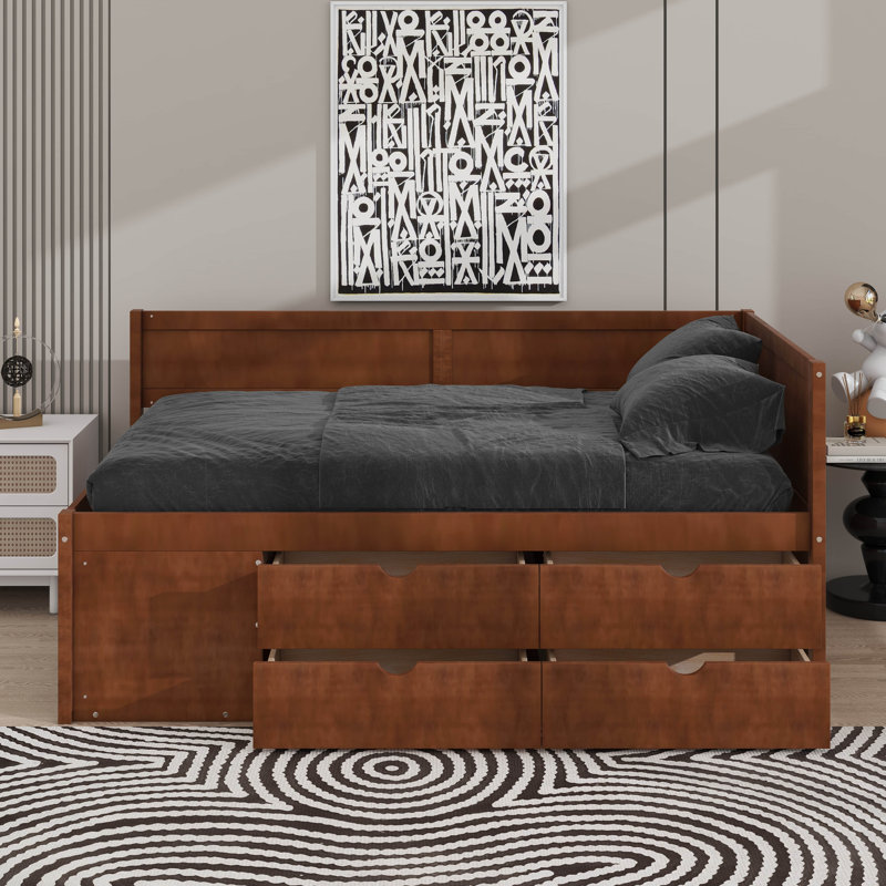 Twin Size Daybed With Drawers And Shelves, Walnut