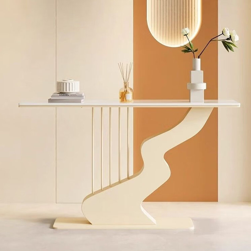 Table de porche moderne en pierre frittée simple., H 31,5 po x l 47,2 po x P 11,8 po, Blanc