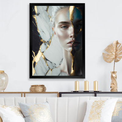 Géode abstraite or et marbre vert sur le visage - reproduction sur toile