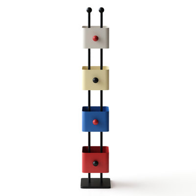 4 - Shelf Colorful Vertical Metal Display Stand For Living Space, Closed Back, 90 Corner Design, Artsy Flair, 53.73 In Tall, 9.85 Deep Bookshelf With , Orientation, Angle Home Corner, Art