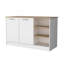 Îlot de cuisine 2 portes blanc et bois de frêne avec 3 tablettes ouvertes