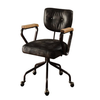 Comfortable Office Chair In Vintage Black Theme - Leather Upholstery, Nailhead Trim, Swivel, 5 Base For Work Comfort Modern With Swivel And Upholstery