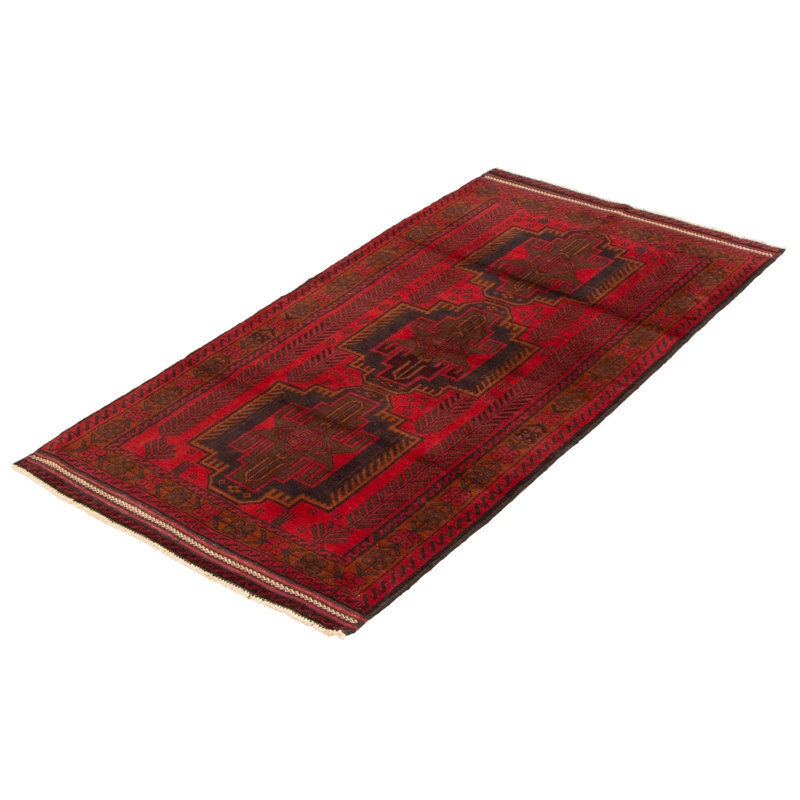 Tapis rouge noué à la main 3 pi 5 po x 6 pi 7 po Teimani