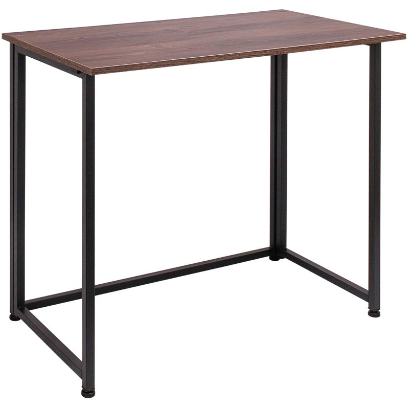 Metal Base Computer Writing Desk, Dark Brown/Black