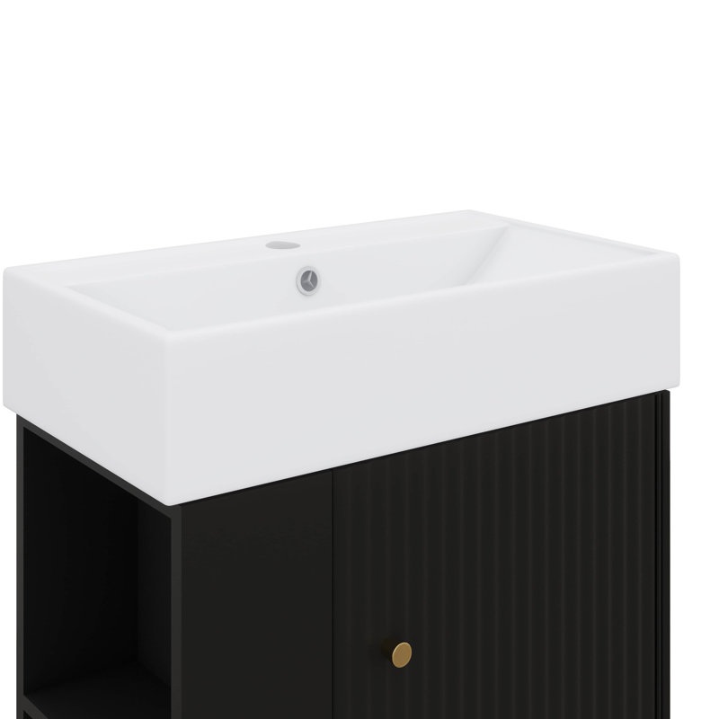 Meuble-lavabo mural 21,6 po avec lavabo mural en céramique, Noir