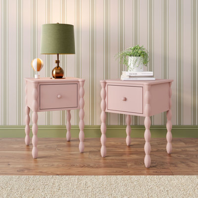 Table de chevet Jenny Lind à 1 tiroir (lot de 2), rose fleuri