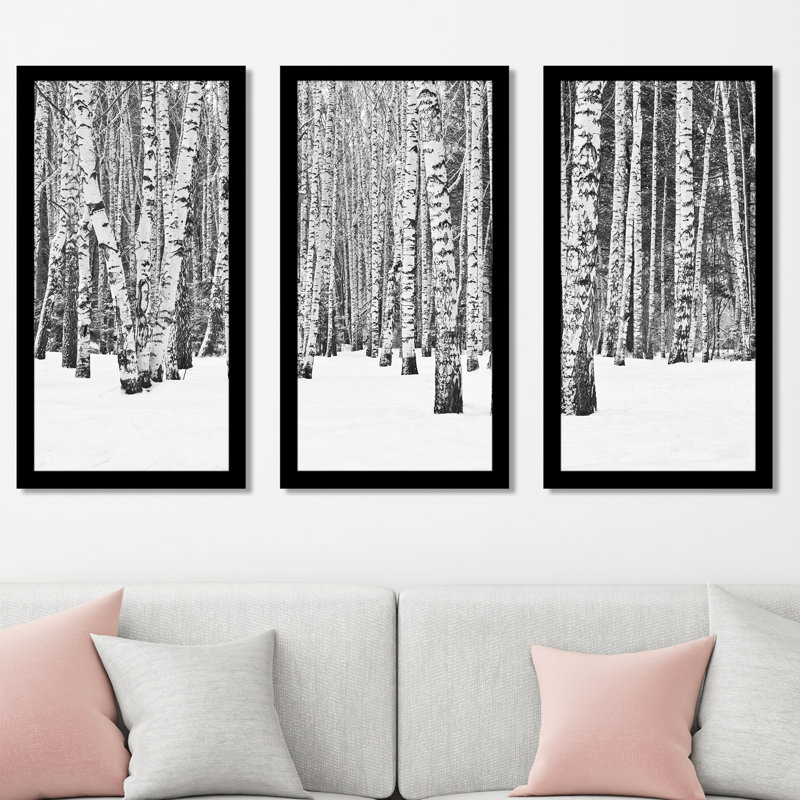 Bouleaux en hiver - ensemble de 3 reproductions de photos sur acrylique, H 25,5 po x l 40,5 po x P 1 po
