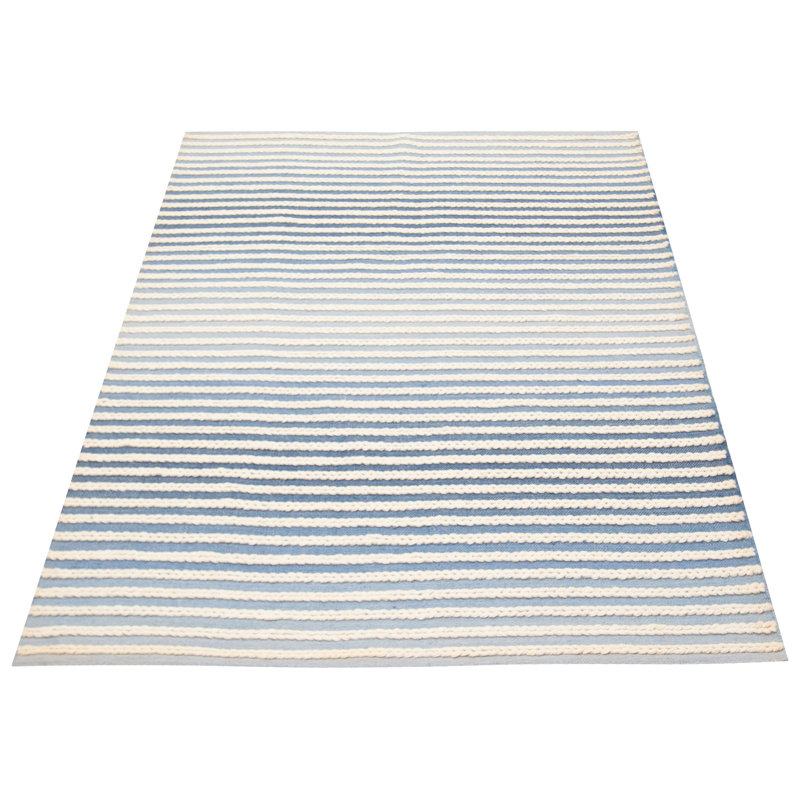 Tapis bleu / gris en laine rayé à la main à motif de kilim rectangulaire 5 pi 2 po x 7 pi 9 po Ahmadnur