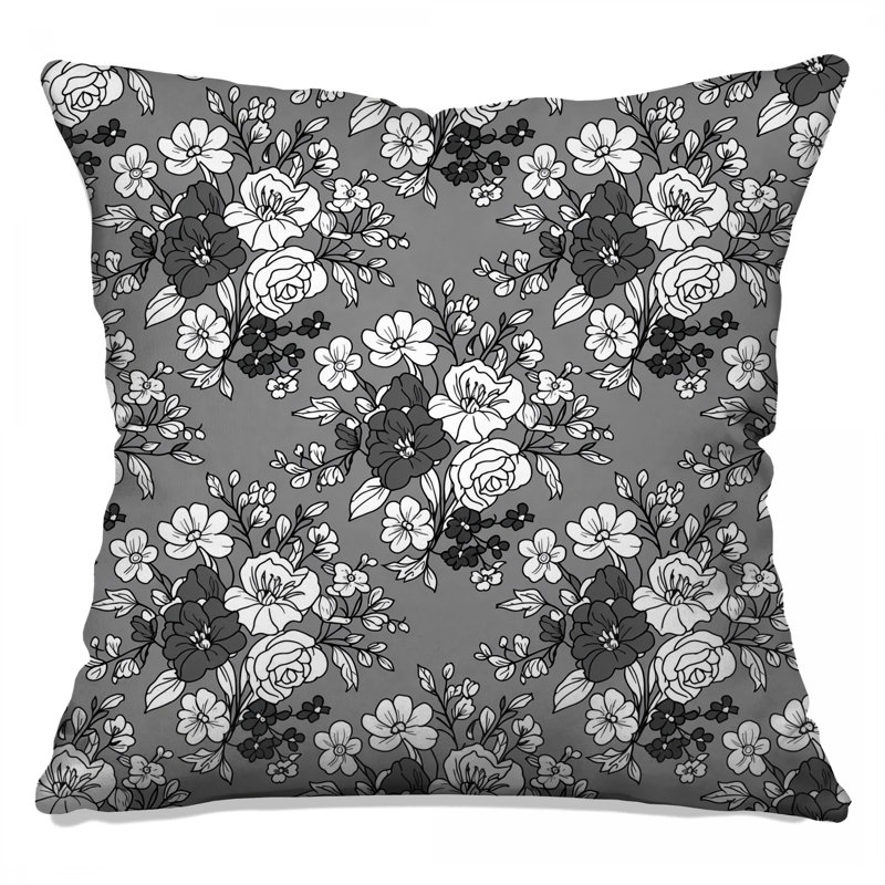 Coussins décoratifs gris à motif floral, 14 x 14 inches