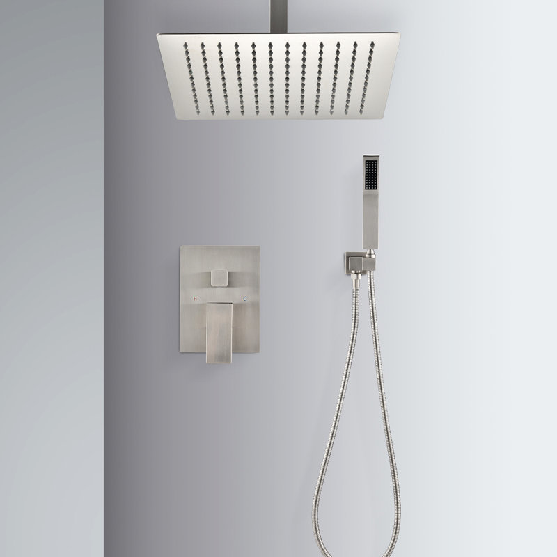 Brushed Nickel Ceiling Mounted Shower Amalgamation - 12" Head With Handheld Natural Rainfall Experience Self-Cleaning Nozzle Goes All Usual Arms Corresponds To American Standard Pipe Connections