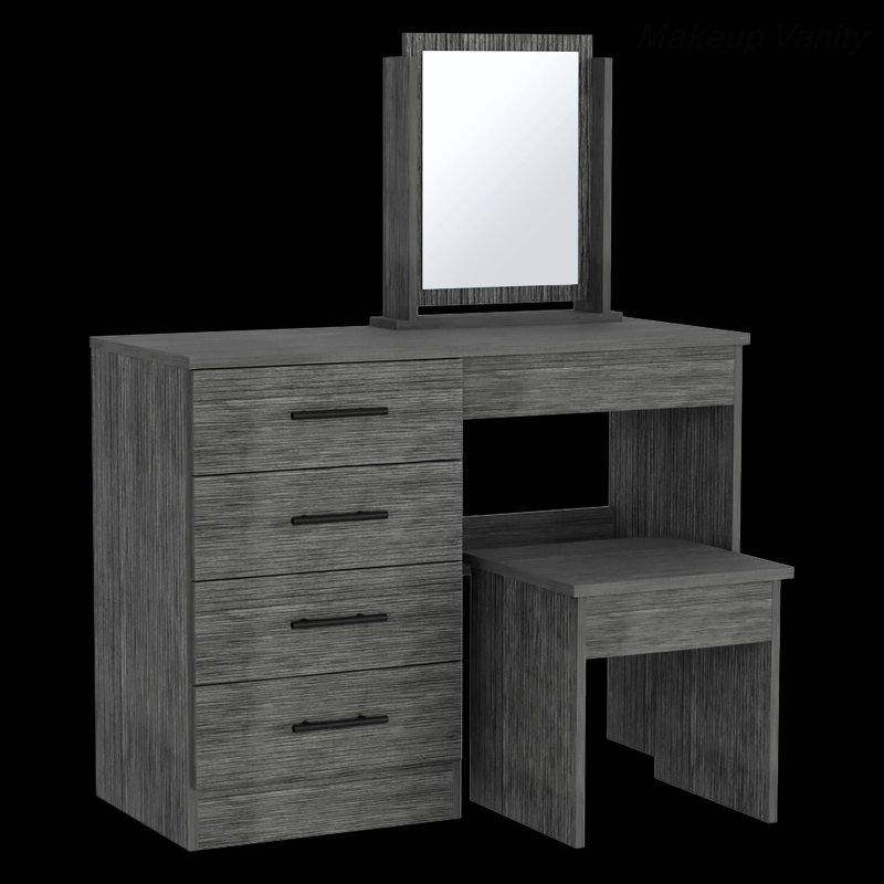 Coiffeuse de maquillage avec quatre tiroirs, un miroir et un tabouret, Gris