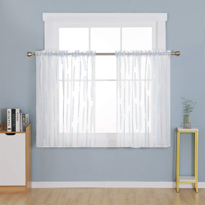 Jacquard Striped Design Rod Pocket Sheer Curtains (Set of 2)
