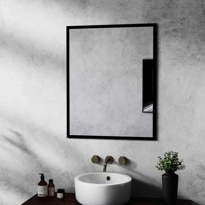 Miroir de salle de bain en aluminium noir de 24 pouces - construction, réflexion claire et montage sans effort, conception compacte, vue, installation simple