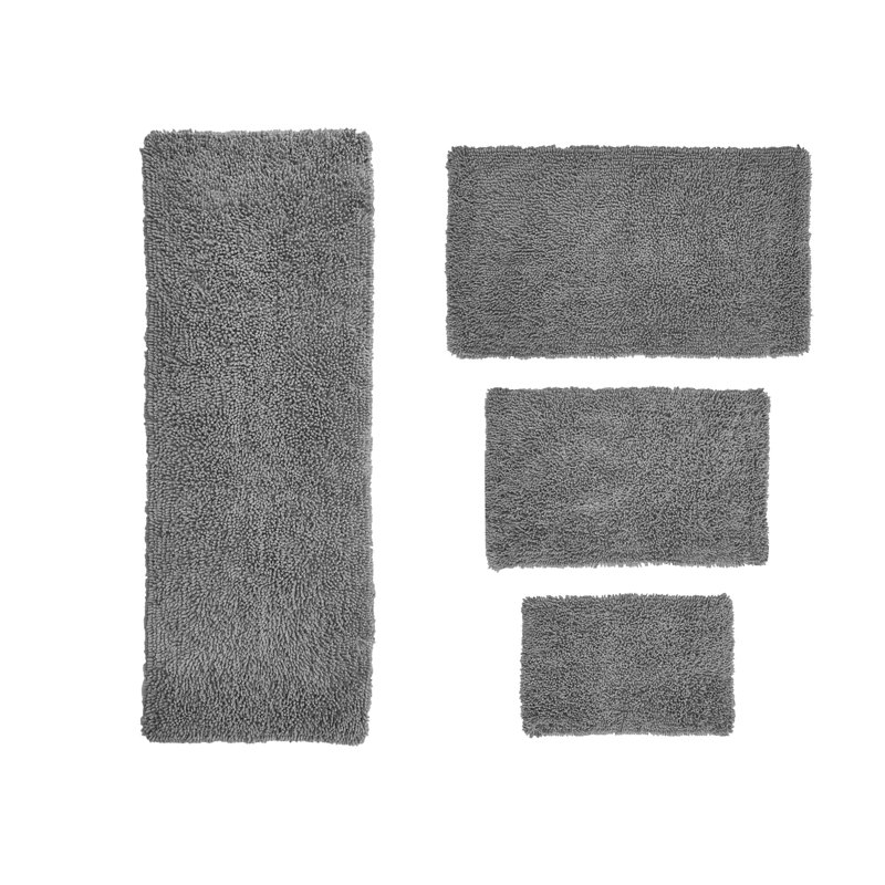 Tapis de bain 100% coton lavable à la machine Fantasia (ensemble de 4), Gris