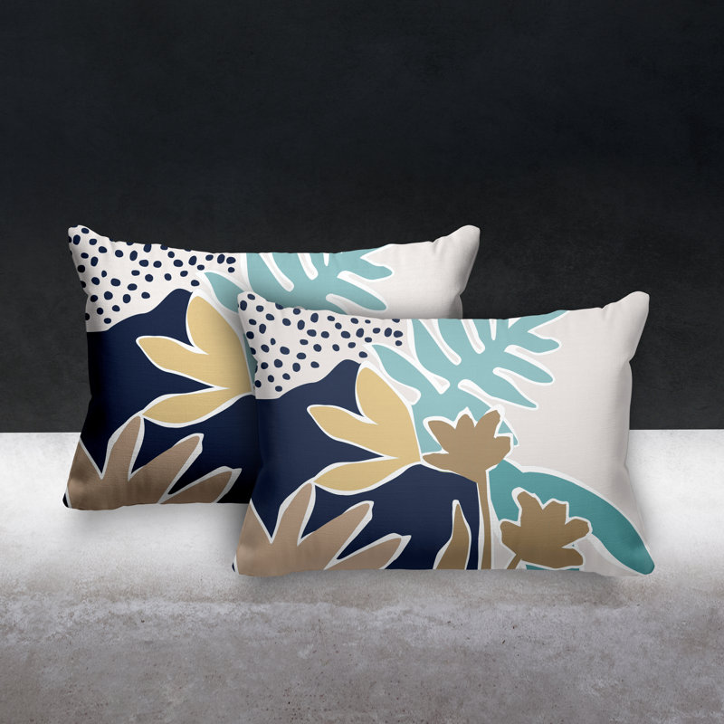 No Decorative Addition Outdoor Reversible Throw Pillow, Turquoise/Navy/Beige