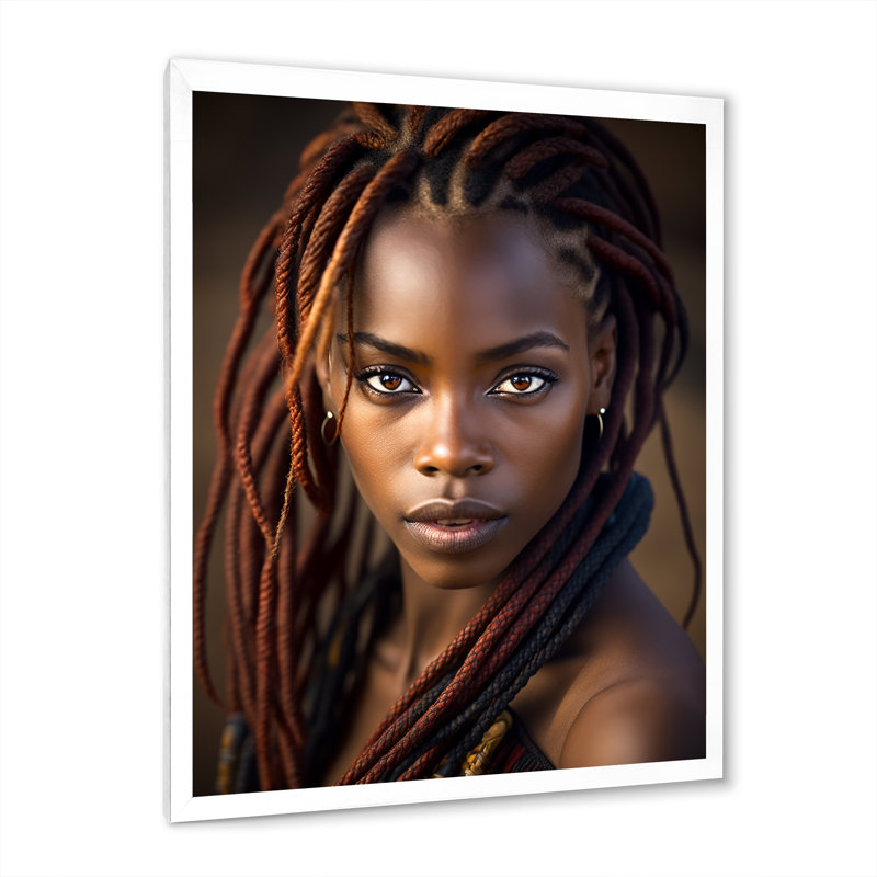 Magnifique beauté traditionnelle africaine sur toile, H 32 po x l 24 po x P 1 po, Cadre simple blanc