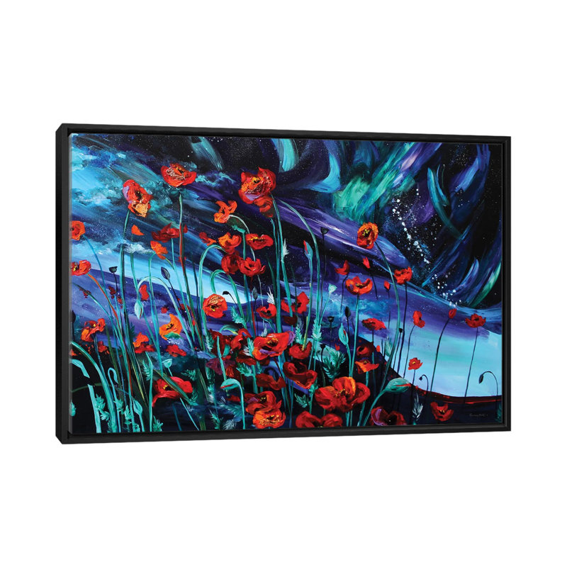 «Cosmic Poppies», reproduction sur toile, H 18 po x l 26 po x P 1,5 po, Toile avec cadre noir, Pas de tapis