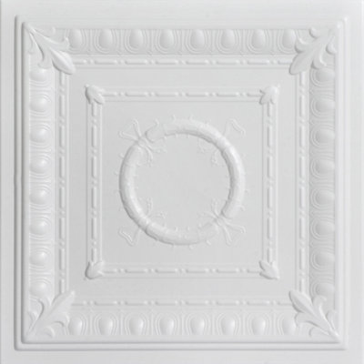 Tuile de plafond en polystyrène à collage romane 1,6 pi x 1,6 pi Romanesque Wreath