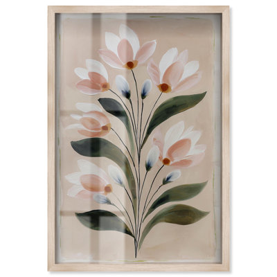 Bloom in Delicacy Shadowbox Print Floral Wall Decor by Art Remedy, Blonde Frame, 31 x 46