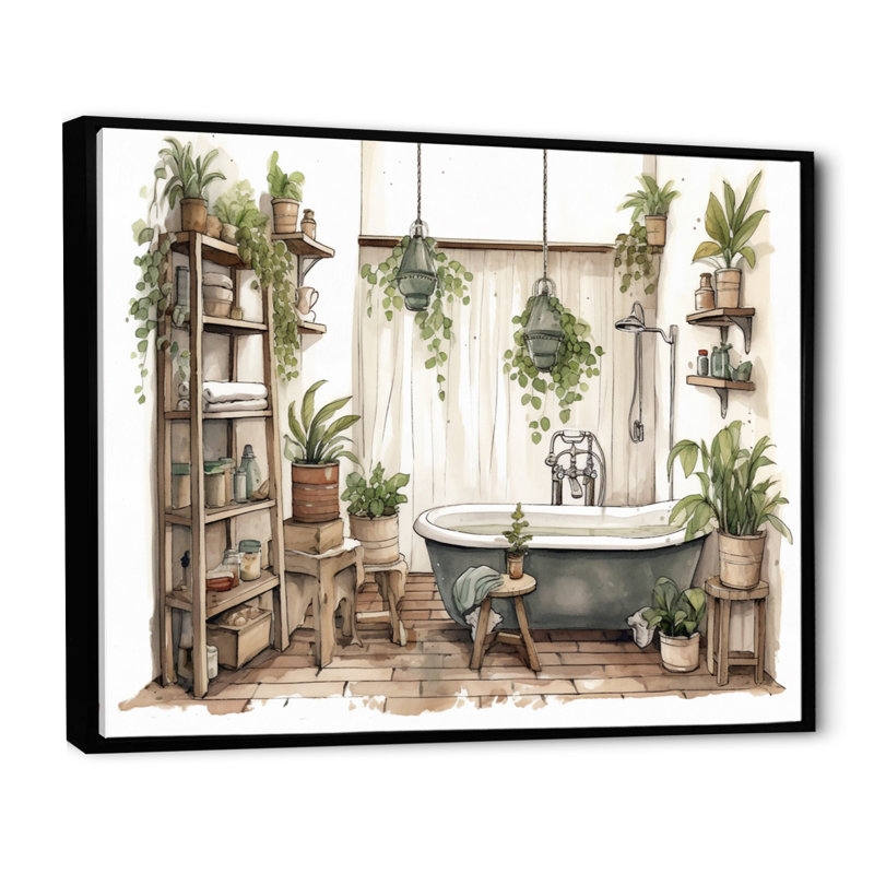 «Natural Bathroom Decor», impression sur toile, H 30 po x l 40 po x P 1,5 po, Cadre flottant noir