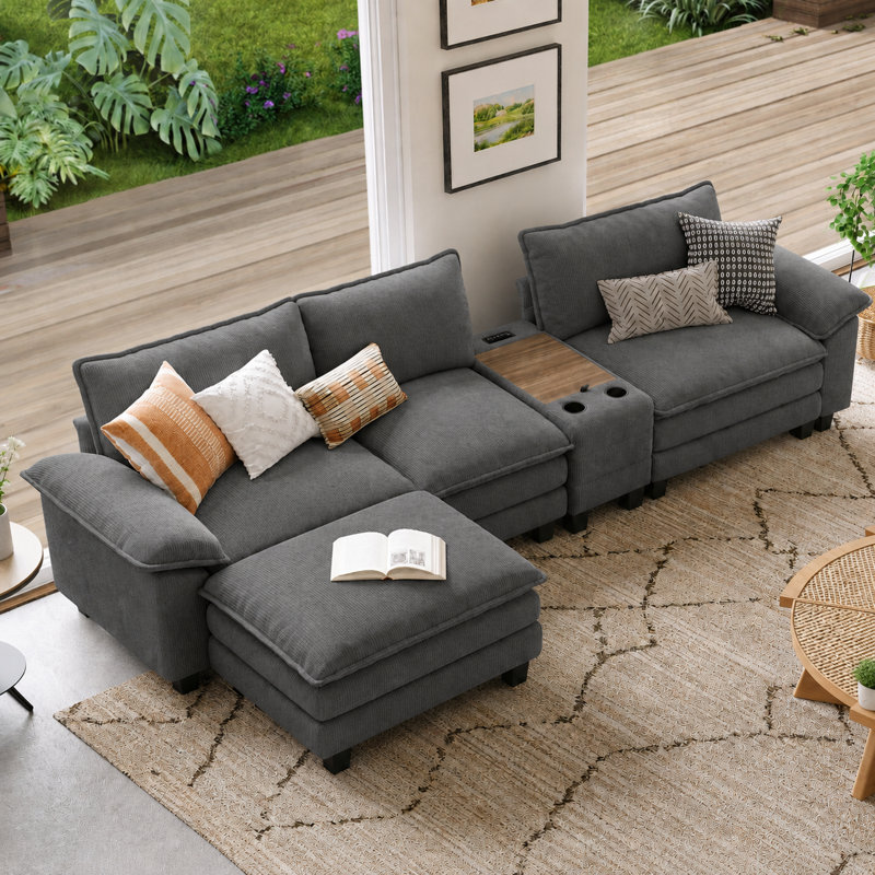 Table de bout modulaire avec rangement et porte-gobelets 15,3 po Colbey, Gris