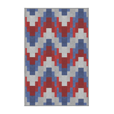 Tapis bleu/rouge/gris à motifs Horstman