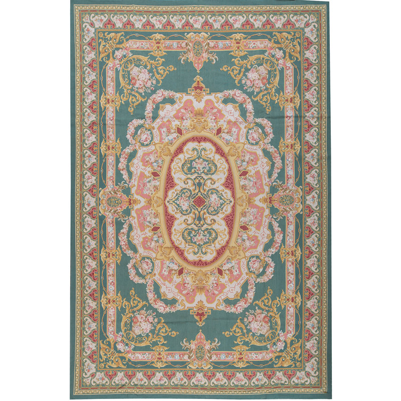 Hand-Knotted High-Quality Green and Green Area Rug