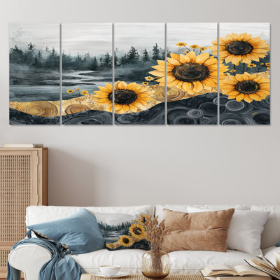 Sadia - Sunflowers Wall Art - Traditional Wall Art Canvas 5 Piece