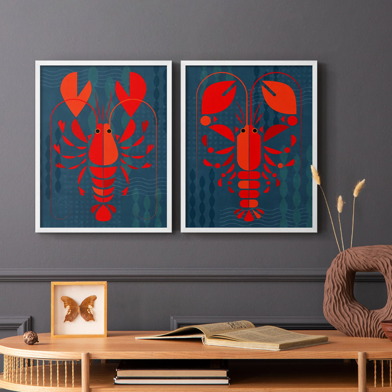 «Geo Lobster I», reproduction encadrée de qualité supérieure - prête à être accrochée - aucun clou requis - aucun clou requis