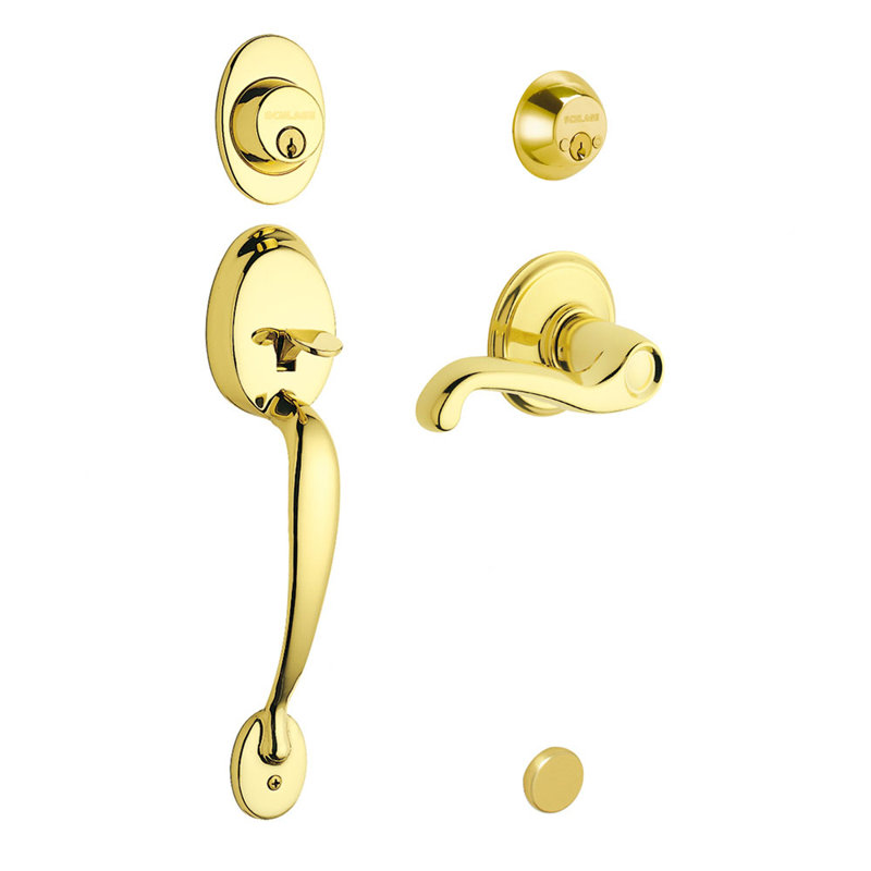 Plymouth Double Cylinder Entrance Leverset, Interior Handle Only, Bright Brass, Right Hand
