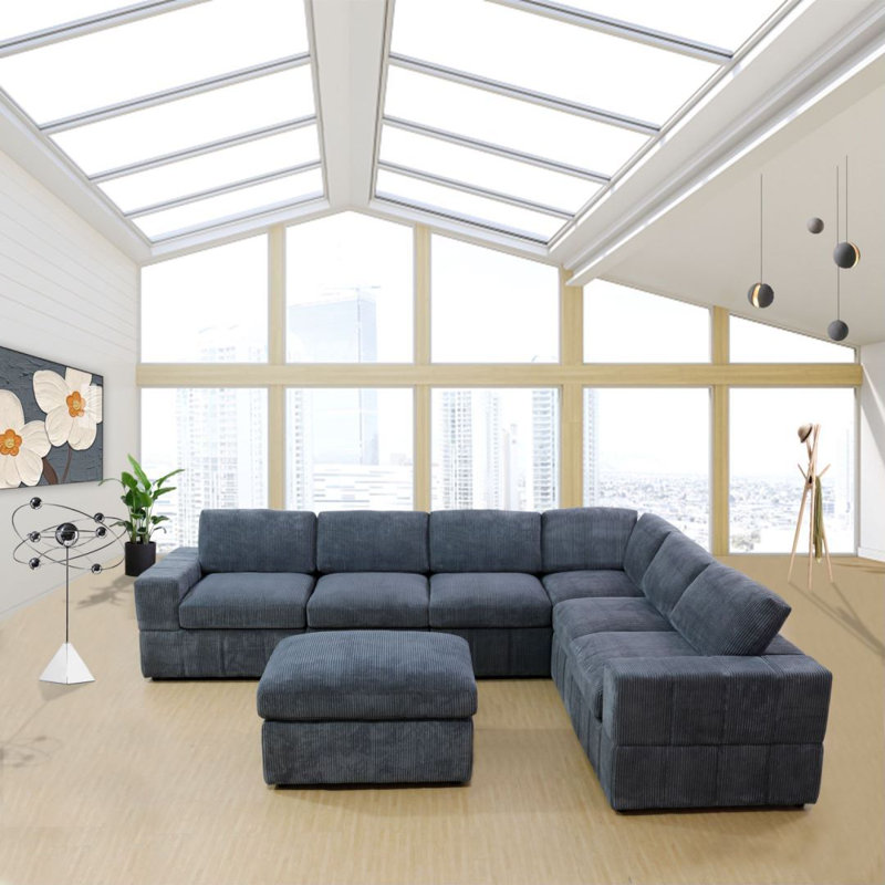 Otbert 7 - Piece Upholstered Sectional, Beige Corduroy