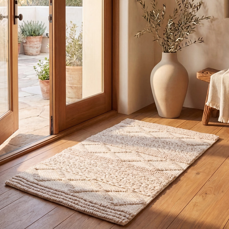 Tulane Natura Hand Woven Wool/Cotton Geometric Rug in Beige, Rectangle 2' x 3'