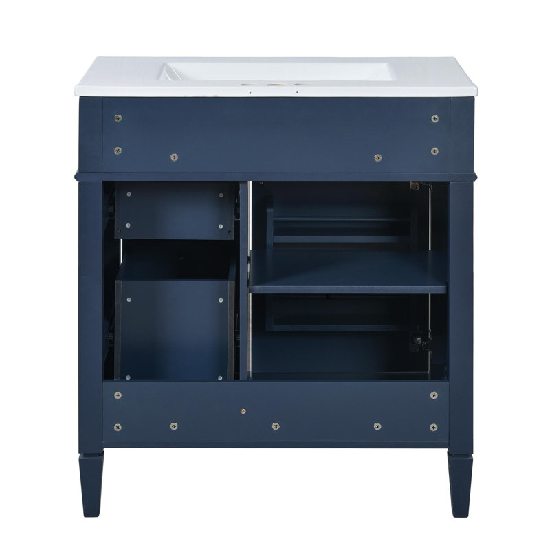 Meuble-lavabo simple 30 po, Doré, Bleu