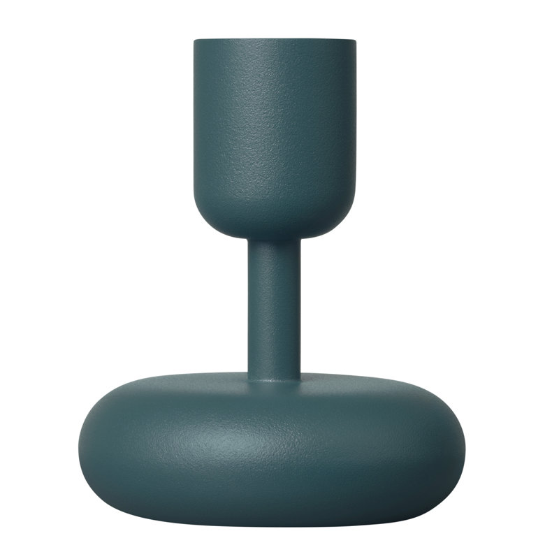 Juba H Tabletop Candlestick Holder with Candle Included, 4.25" H x 3.5" W x 3.5" D, Solid Brass