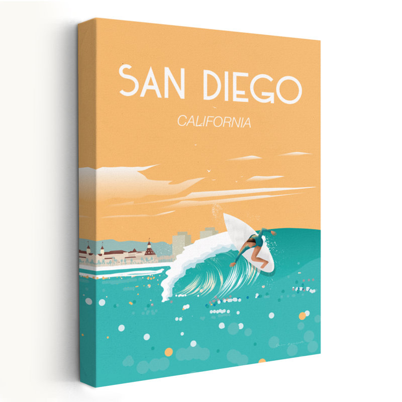San Diego - Adventure Beach - art californien bleu, H 48 po x l 32 po