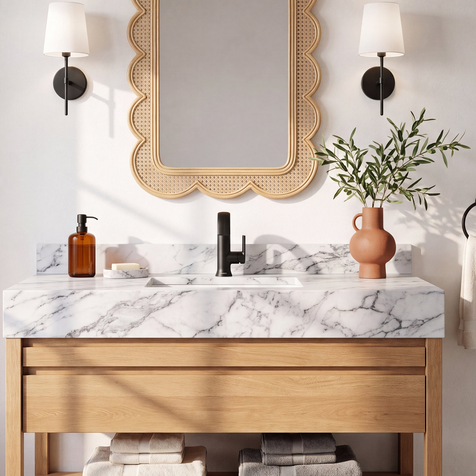 Doux Single-Hole Bathroom Faucet with Drain, Matte Black